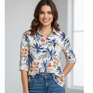 Pure Amici Floral Button Front Blouse Top Shirt NWT Womens Size XS